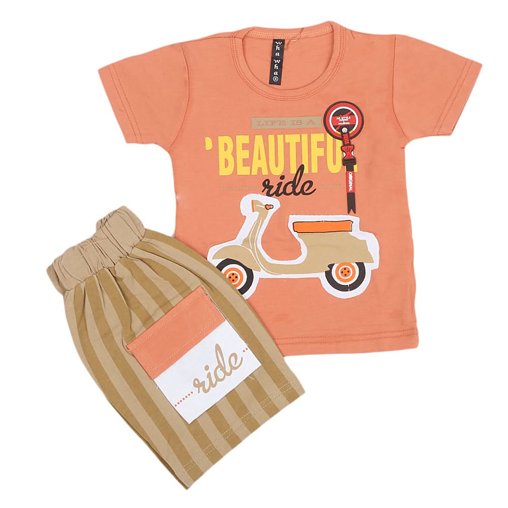 Boys Half Sleeves Suit - Peach, Kids, Boys Sets And Suits, Chase Value, Chase Value