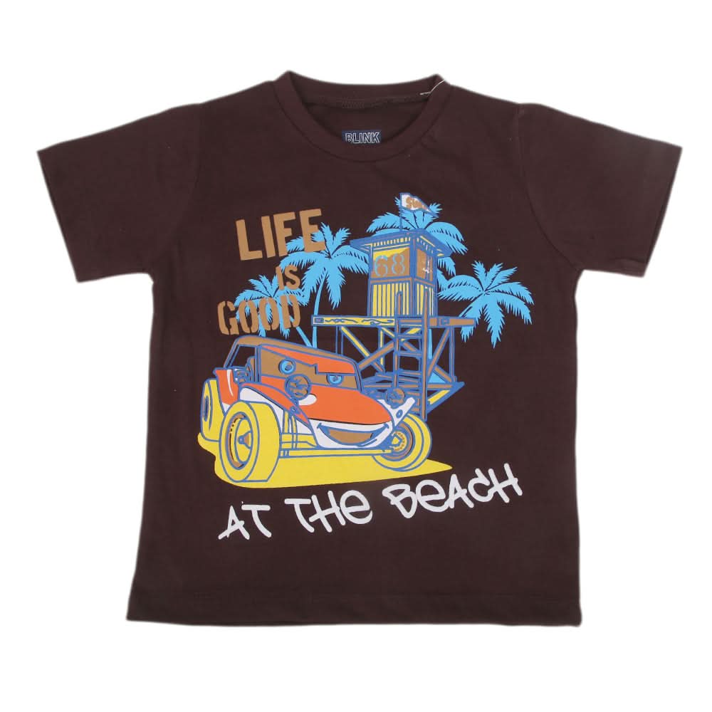 Boys Printed Half Sleeves T-Shirt 4751 - Dark Brown, Kids, Boys T-Shirts, Chase Value, Chase Value