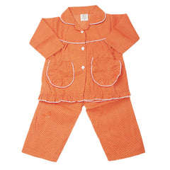 Girl's Full Sleeves Night Suit - Orange, Kids, Girls Sets And Suits, Chase Value, Chase Value
