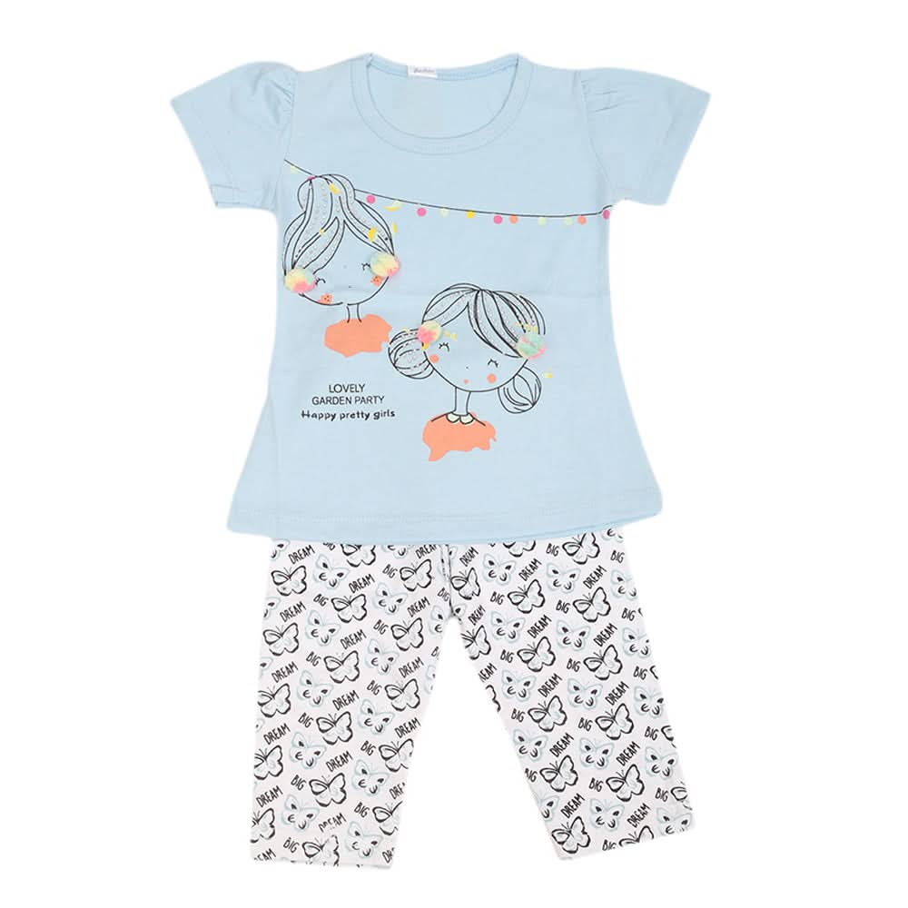 Girls Half Sleeves Short Suit - Blue, Kids, Girls Sets And Suits, Chase Value, Chase Value