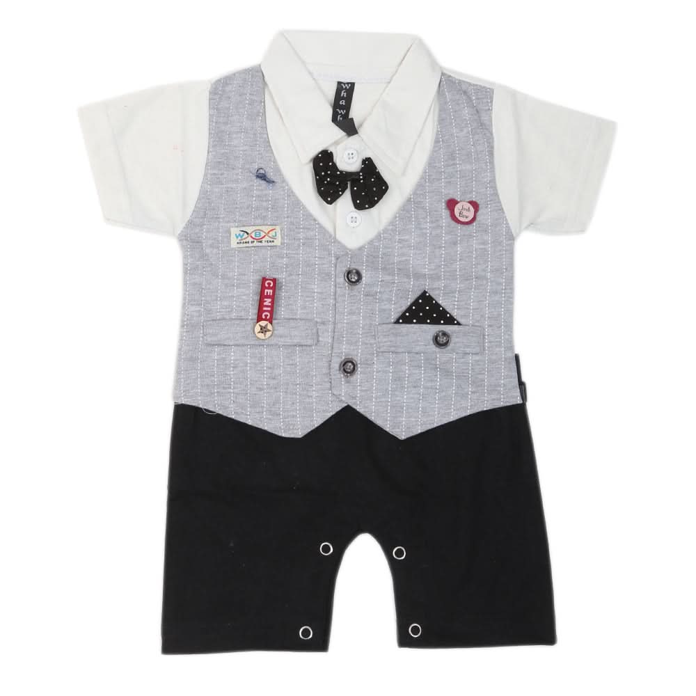 Newborn Boys Half Sleeves Romper - Grey, Kids, NB Boys Rompers, Chase Value, Chase Value