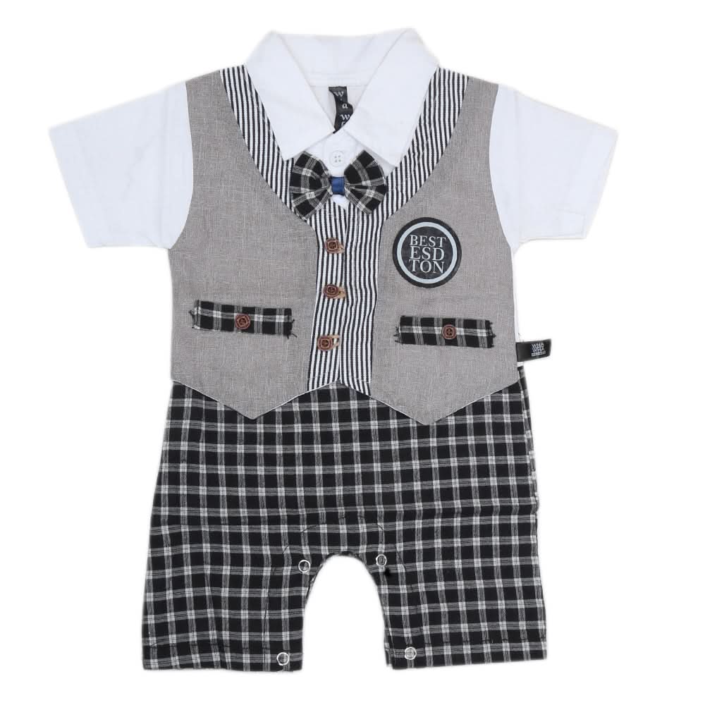 Newborn Boys Half Sleeves Romper - Grey, Kids, NB Boys Rompers, Chase Value, Chase Value