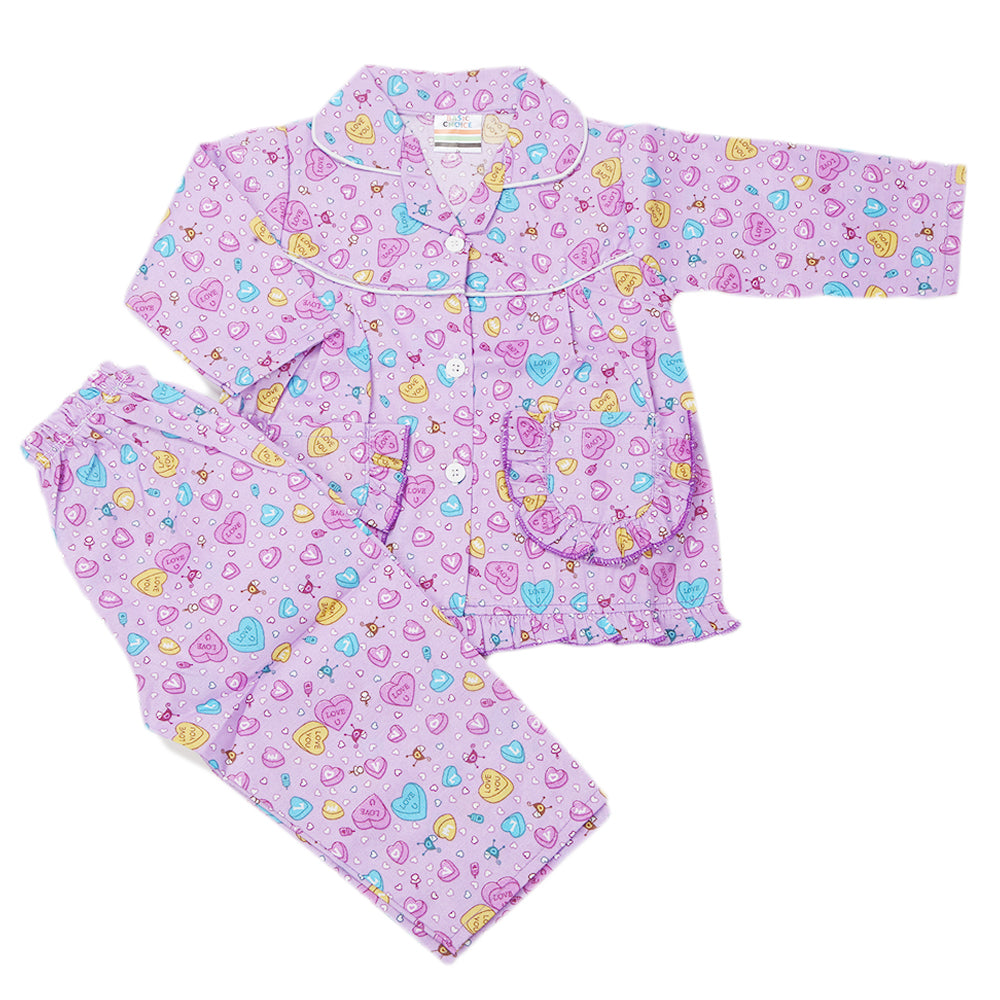 Girl's Full Sleeves Night Suit - Puple, Kids, Girls Sets And Suits, Chase Value, Chase Value