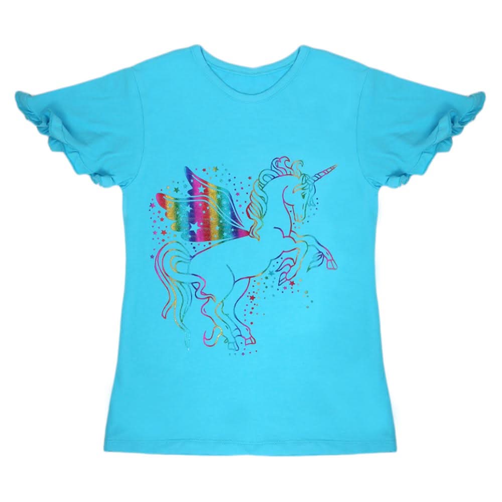Girls Half Sleeves T-Shirt - Cyan, Girls T-Shirts, Chase Value, Chase Value