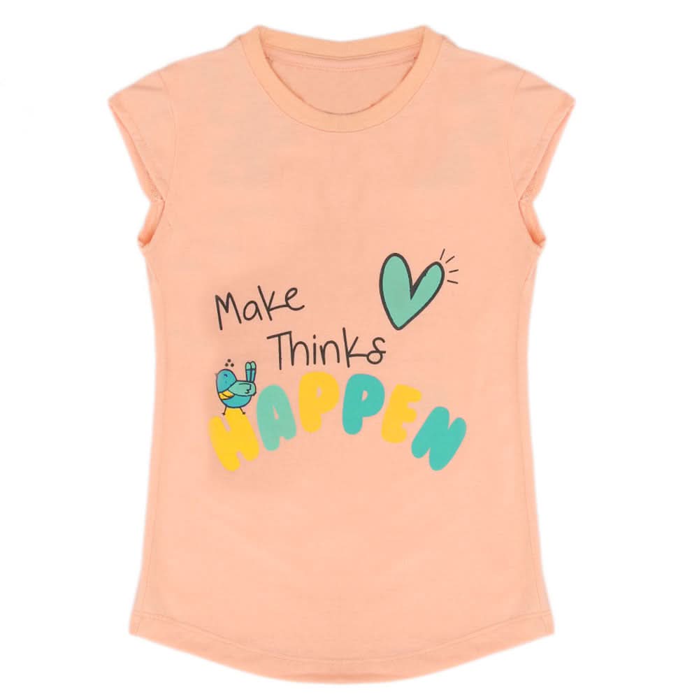 Girls Half Sleeves T-Shirt - Peach, Girls T-Shirts, Chase Value, Chase Value