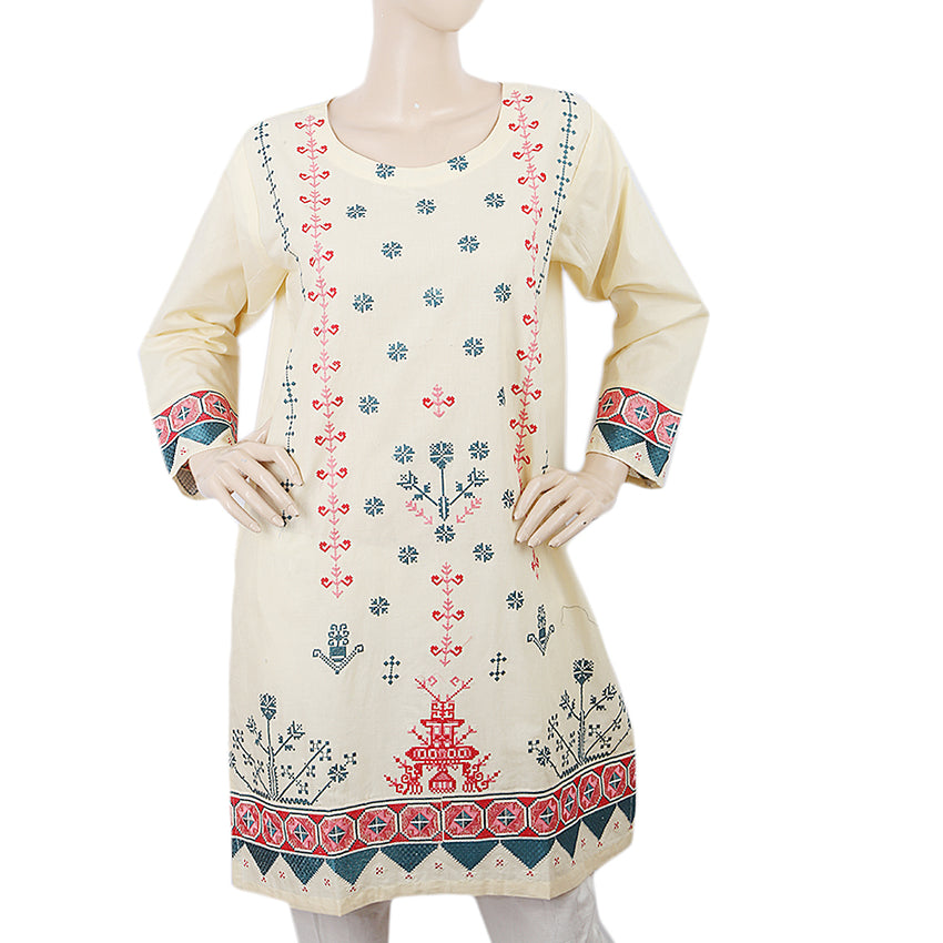 Women's Embroidered Kurti 30 - Fawn, Women, Ready Kurtis, Chase Value, Chase Value