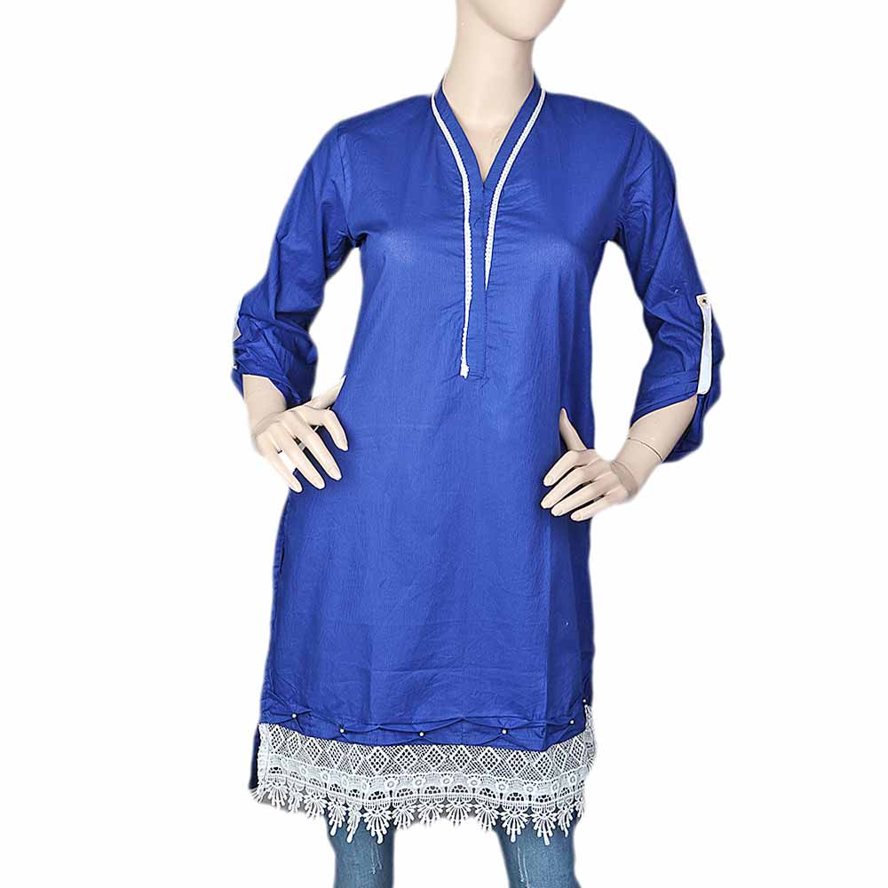 Women's Plain Cotton Kurti Indian Doriya - Blue, Women, Ready Kurtis, Chase Value, Chase Value
