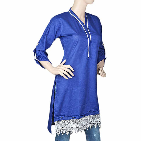 Women's Plain Cotton Kurti Indian Doriya - Blue, Women, Ready Kurtis, Chase Value, Chase Value