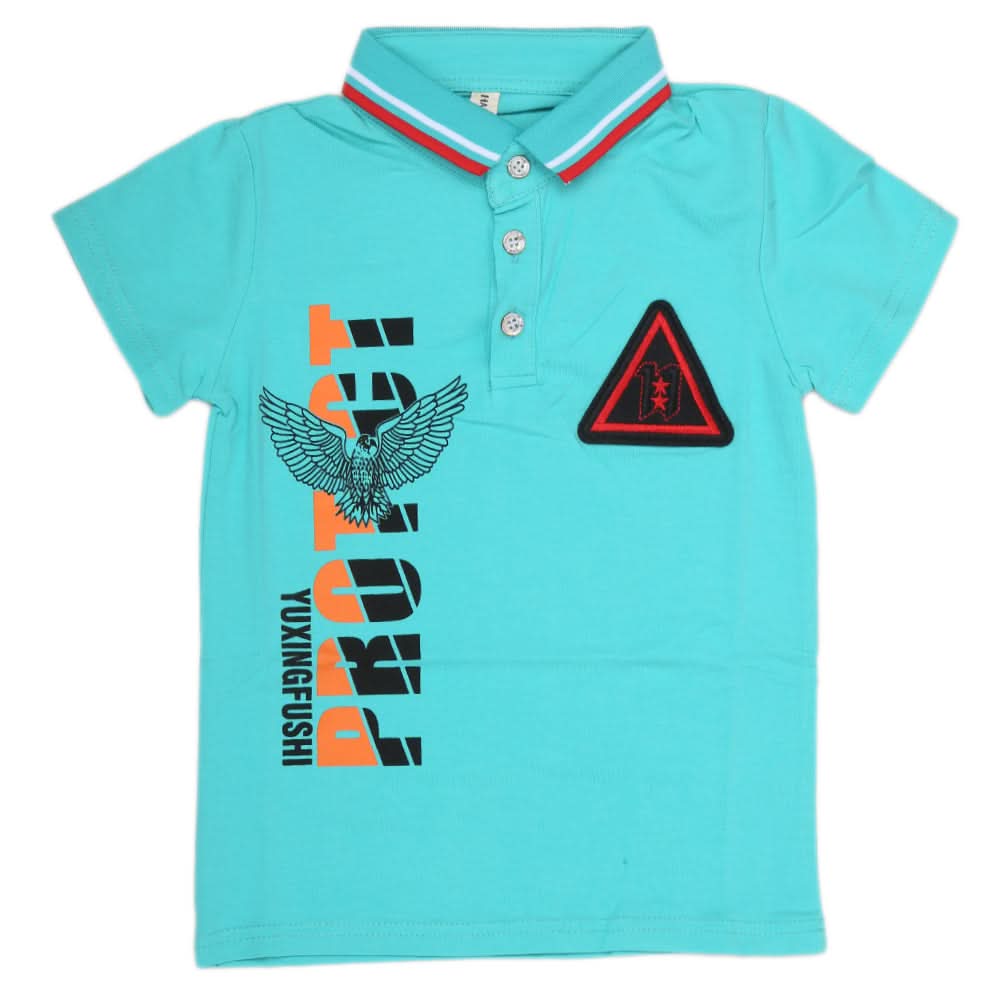 Boys Half Sleeves Polo T-Shirt - Cyan, Kids, Boys T-Shirts, Chase Value, Chase Value