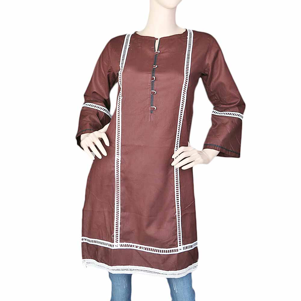Women's Plain Kurti - Dark Brown, Women, Ready Kurtis, Chase Value, Chase Value