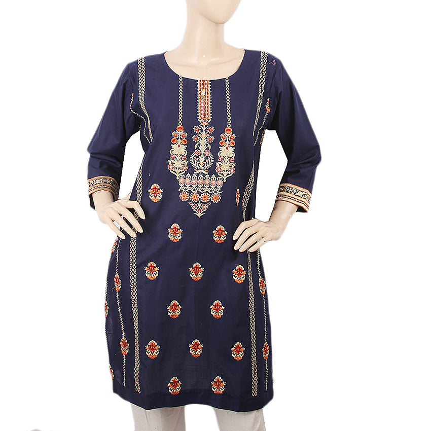 Women's Embroidered Kurti 31 - Navy Blue, Women, Ready Kurtis, Chase Value, Chase Value