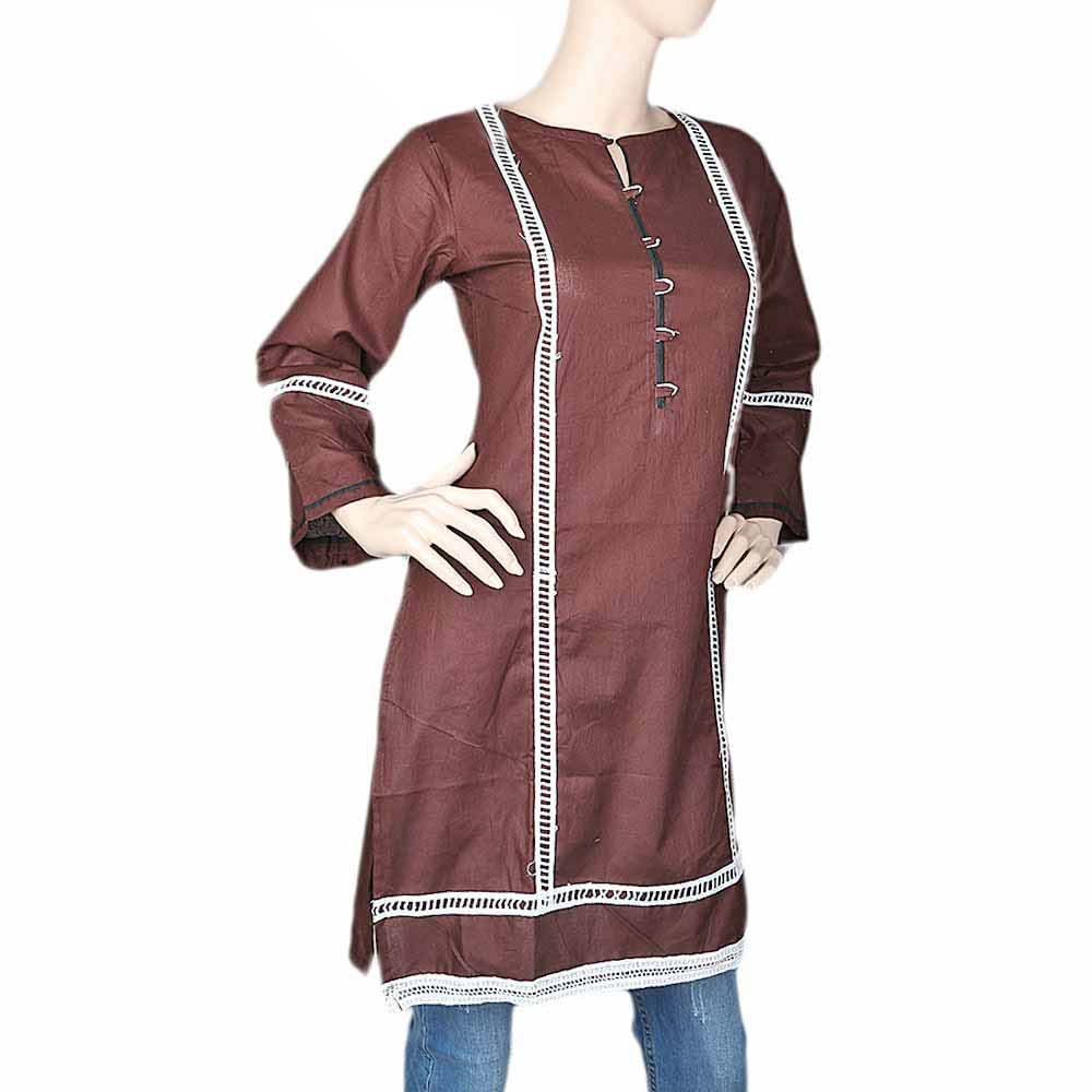 Women's Plain Kurti - Dark Brown, Women, Ready Kurtis, Chase Value, Chase Value