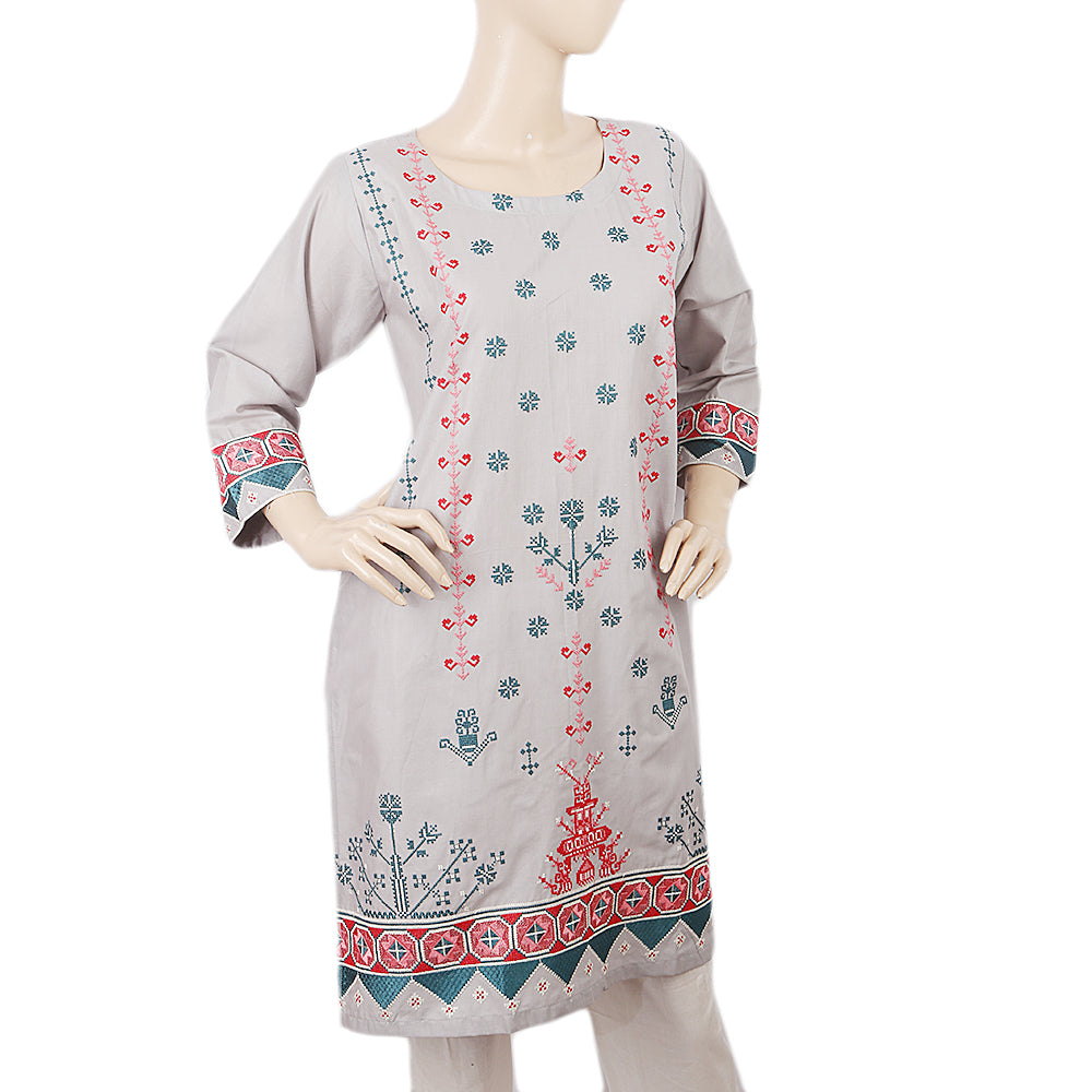 Women's Embroidered Kurti 30 - Grey, Women, Ready Kurtis, Chase Value, Chase Value