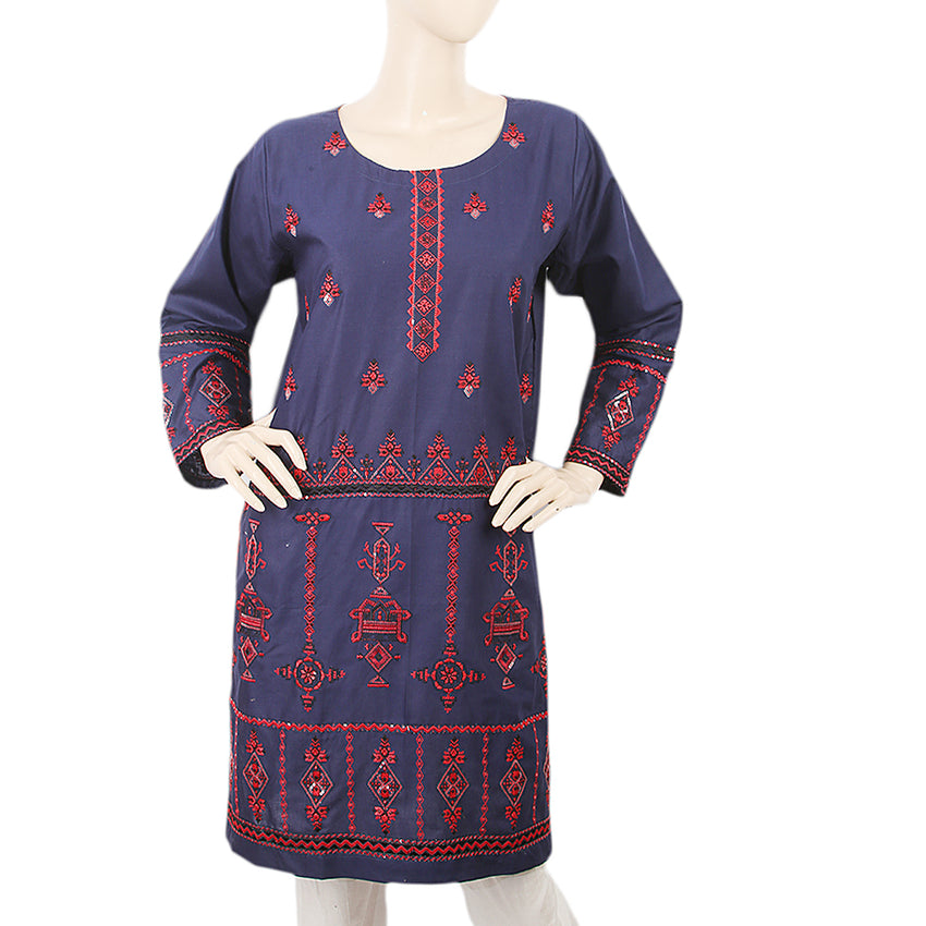 Women's Embroidered Kurti 29 - Navy Blue, Women, Ready Kurtis, Chase Value, Chase Value