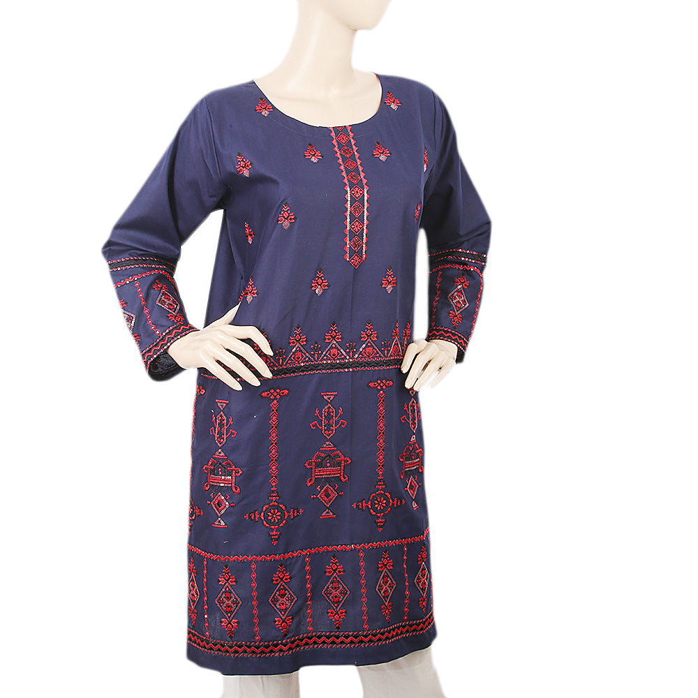 Women's Embroidered Kurti 29 - Navy Blue, Women, Ready Kurtis, Chase Value, Chase Value