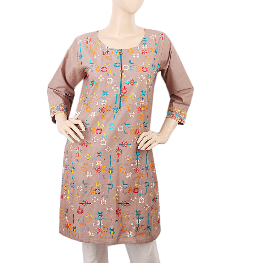 Women's Embroidered Kurti 28 - Brown, Women, Ready Kurtis, Chase Value, Chase Value