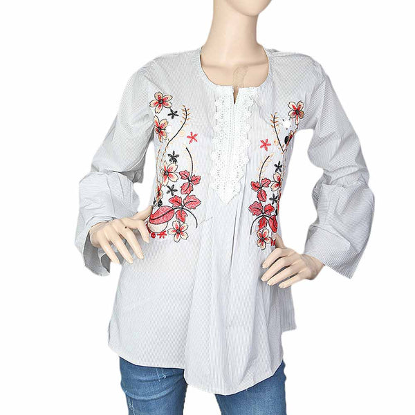 Women's Western Embroidered Top - Light Grey, Women, T-Shirts And Tops, Chase Value, Chase Value
