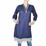 Women's Plain Cotton Kurti Indian Doriya - Navy Blue, Women, Ready Kurtis, Chase Value, Chase Value
