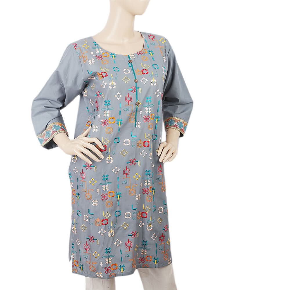Women's Embroidered Kurti 28 - Steel Blue, Women, Ready Kurtis, Chase Value, Chase Value