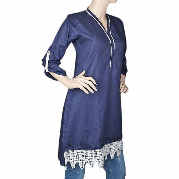 Women's Plain Cotton Kurti Indian Doriya - Navy Blue, Women, Ready Kurtis, Chase Value, Chase Value