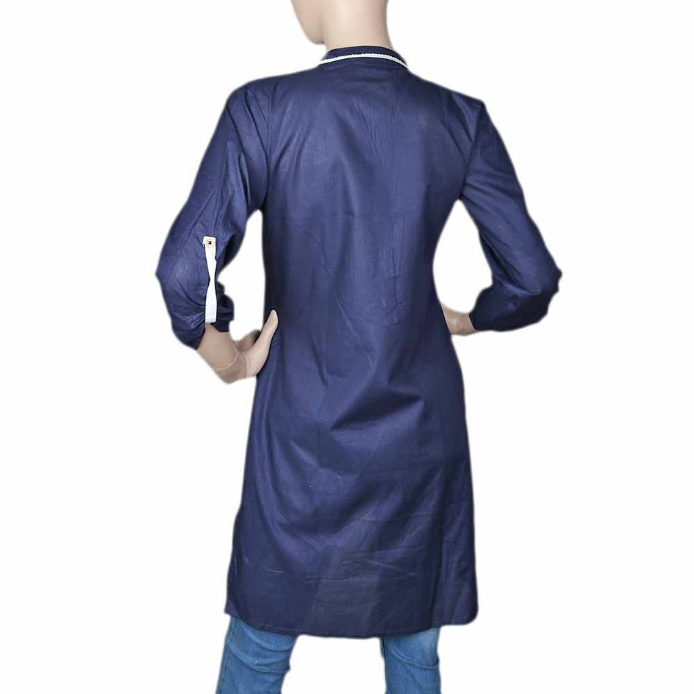 Women's Plain Cotton Kurti Indian Doriya - Navy Blue, Women, Ready Kurtis, Chase Value, Chase Value