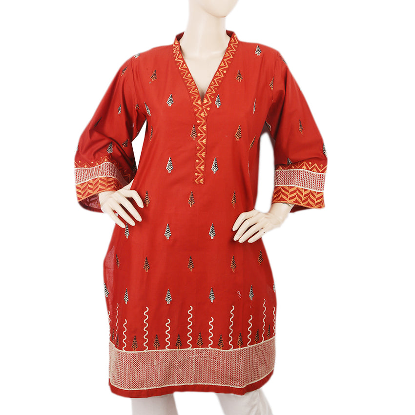 Women's Embroidered Kurti 27 - Rust, Women, Ready Kurtis, Chase Value, Chase Value
