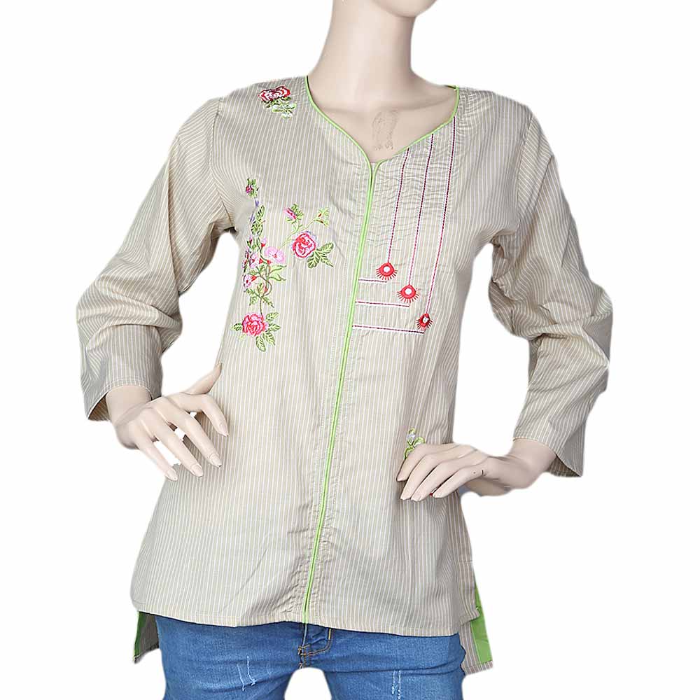 Women's Embroidered Western Top Front Dori Pipen - Beige, Women, T-Shirts And Tops, Chase Value, Chase Value