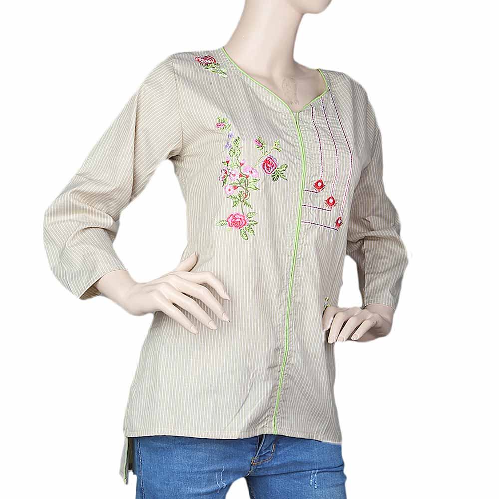 Women's Embroidered Western Top Front Dori Pipen - Beige, Women, T-Shirts And Tops, Chase Value, Chase Value
