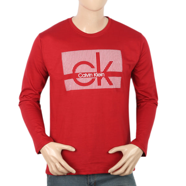 Men's Full Sleeves Printed T-Shirt - Red, Men, T-Shirts And Polos, Chase Value, Chase Value