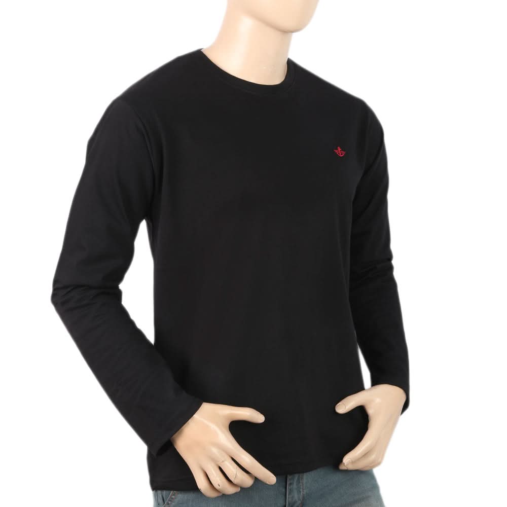 Men's Full Sleeves Logo T-Shirt - Black, Men, T-Shirts And Polos, Chase Value, Chase Value