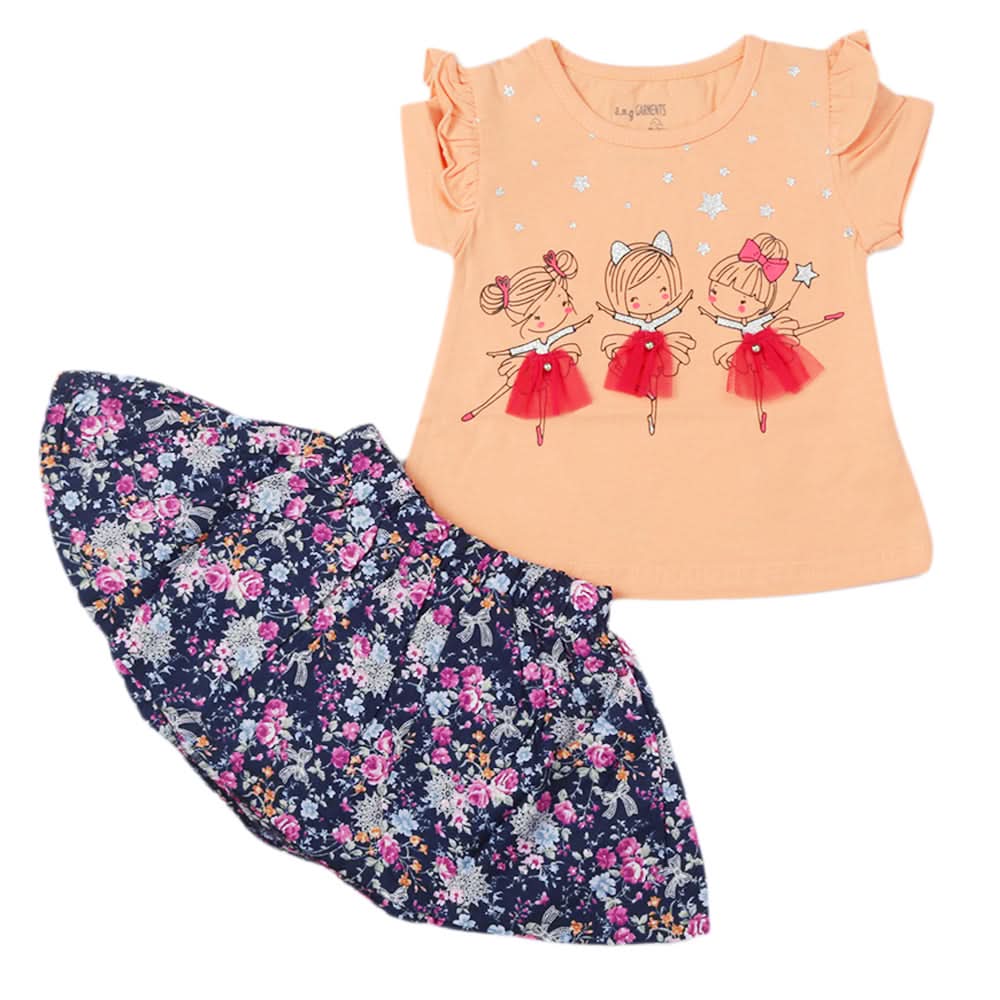 Newborn Girls Half Sleeves Suit - Orange, Newborn Girls Sets & Suits, Chase Value, Chase Value