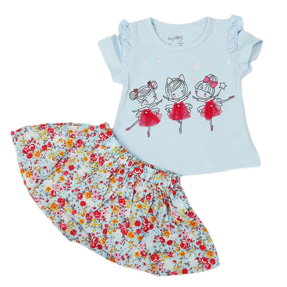 Newborn Girls Half Sleeves Suit - Sky Blue, Newborn Girls Sets & Suits, Chase Value, Chase Value