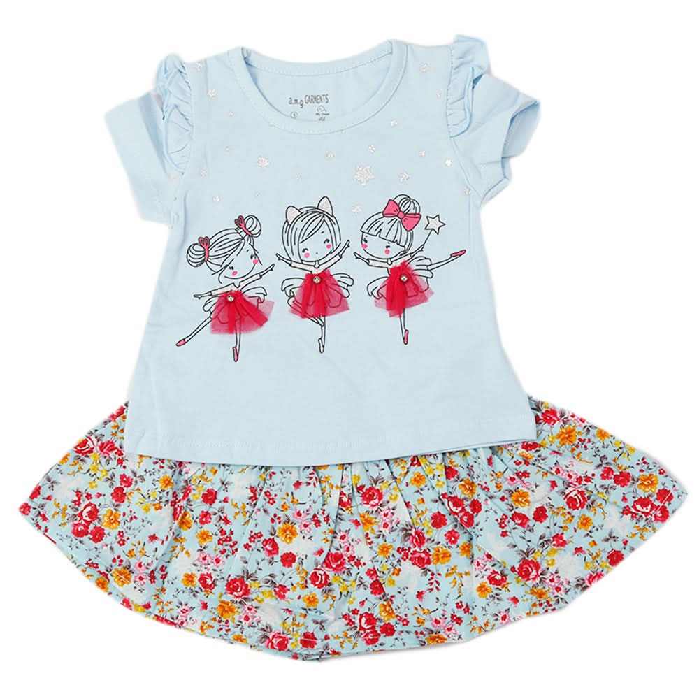 Newborn Girls Half Sleeves Suit - Sky Blue, Newborn Girls Sets & Suits, Chase Value, Chase Value