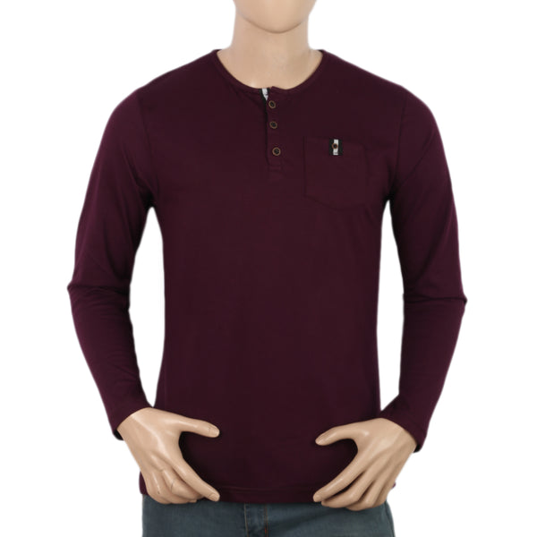 Men's Full Sleeves Fancy Henley T.Shirt - Dark Purple, Men, T-Shirts And Polos, Chase Value, Chase Value