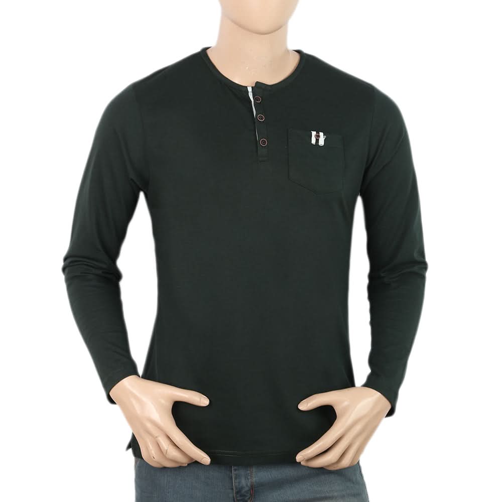 Men's Full Sleeves Fancy Henley T.Shirt - Green, Men, T-Shirts And Polos, Chase Value, Chase Value