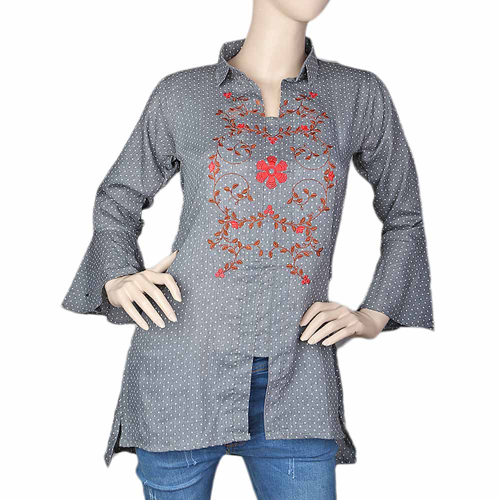 Women's Embroidered Western Top - Dark Grey, Women, T-Shirts And Tops, Chase Value, Chase Value
