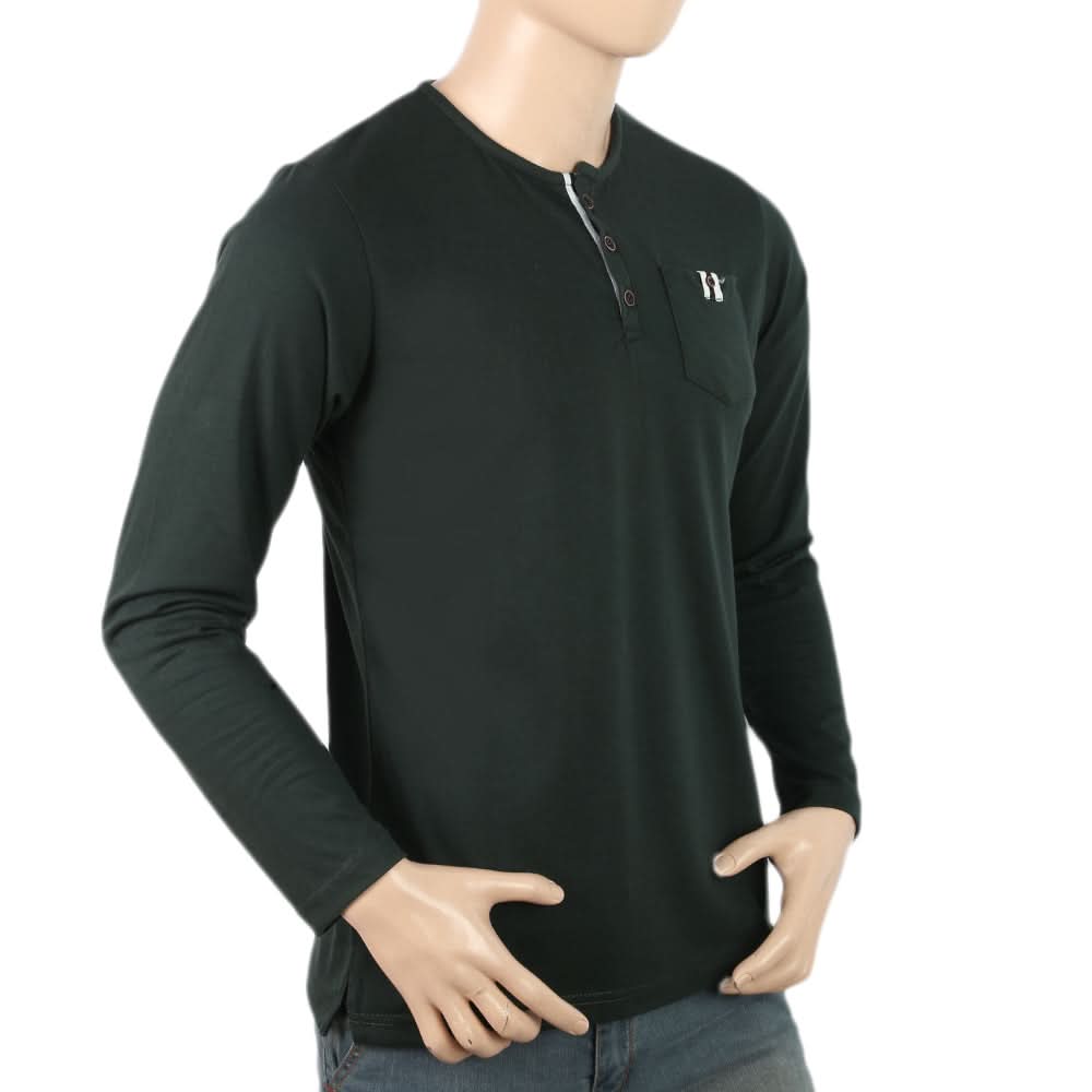 Men's Full Sleeves Fancy Henley T.Shirt - Green, Men, T-Shirts And Polos, Chase Value, Chase Value