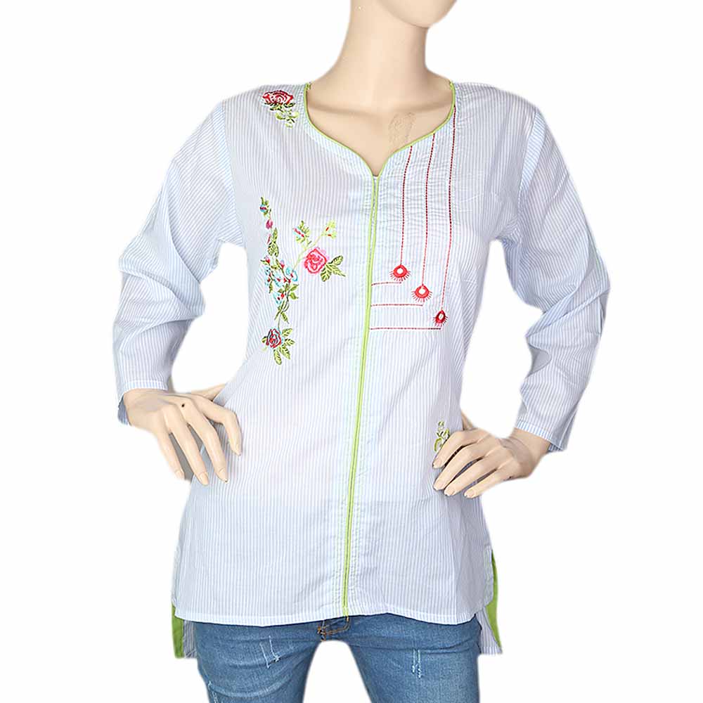 Women's Embroidered Western Top Front Dori Pipen - Sky Blue, Women, T-Shirts And Tops, Chase Value, Chase Value