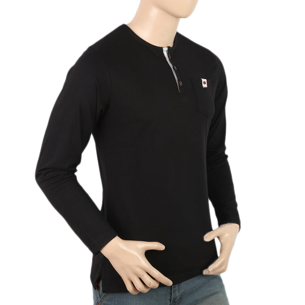 Men's Full Sleeves Fancy Henley T.Shirt - Black, Men, T-Shirts And Polos, Chase Value, Chase Value