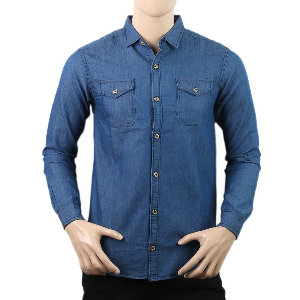 Men's Denim Casual Club Shirt 9010-E - Blue, Men, T-Shirts And Polos, Chase Value, Chase Value