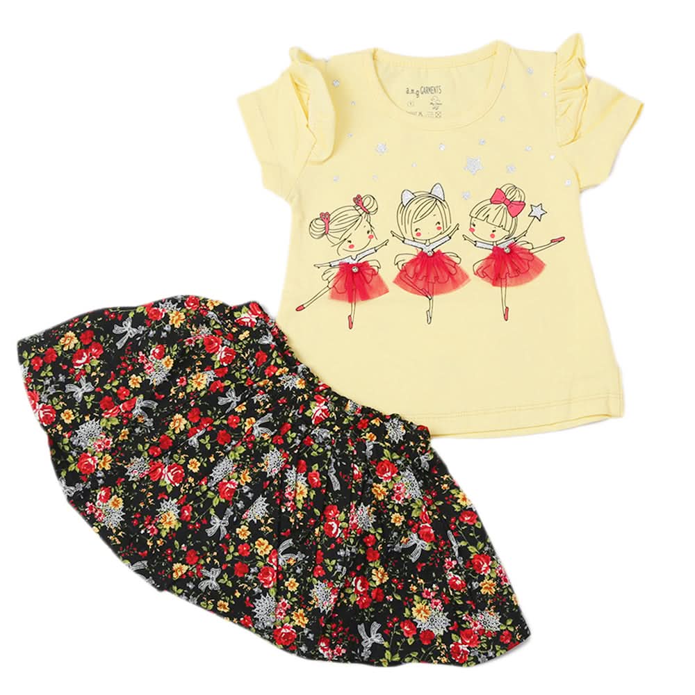 Newborn Girls Half Sleeves Suit - Yellow, Newborn Girls Sets & Suits, Chase Value, Chase Value