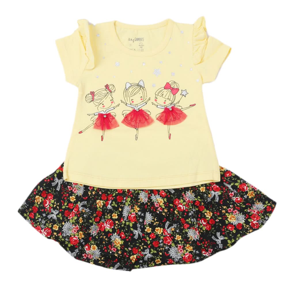 Newborn Girls Half Sleeves Suit - Yellow, Newborn Girls Sets & Suits, Chase Value, Chase Value