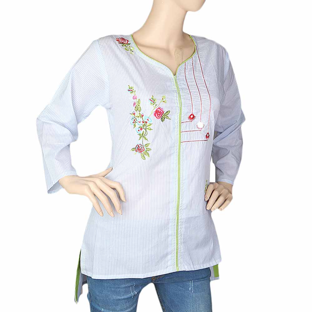 Women's Embroidered Western Top Front Dori Pipen - Sky Blue, Women, T-Shirts And Tops, Chase Value, Chase Value