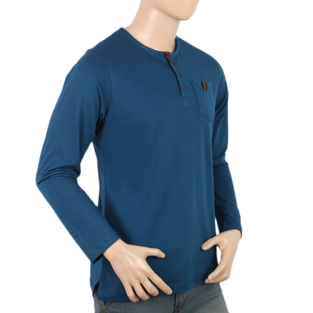 Men's Full Sleeves Fancy Henley T.Shirt - Steel Blue, Men, T-Shirts And Polos, Chase Value, Chase Value