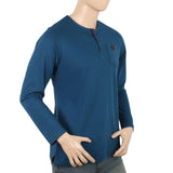 Men's Full Sleeves Fancy Henley T.Shirt - Steel Blue, Men, T-Shirts And Polos, Chase Value, Chase Value
