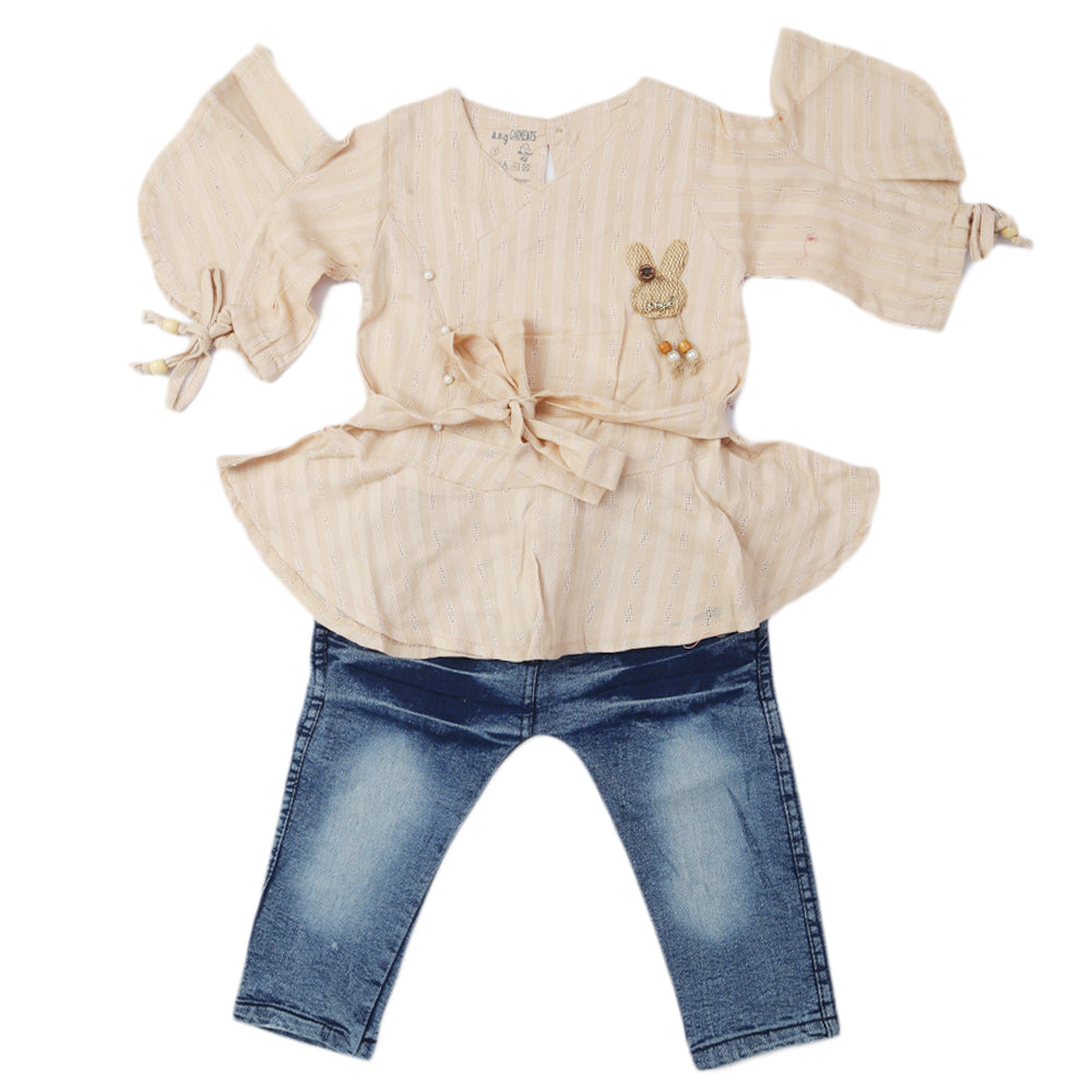 Newborn Girls Half Sleeves Suit - Beige, Newborn Girls Sets & Suits, Chase Value, Chase Value