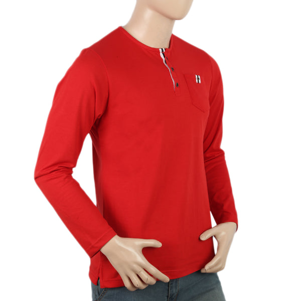 Men's Full Sleeves Fancy Henley T.Shirt - Red, Men, T-Shirts And Polos, Chase Value, Chase Value