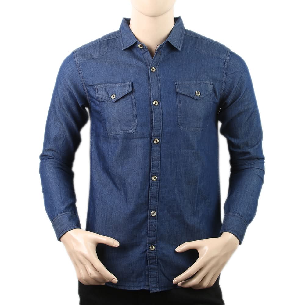 Men's Denim Casual Club Shirt With Flap Y.G 9010-E - Dark Blue, Men, T-Shirts And Polos, Chase Value, Chase Value