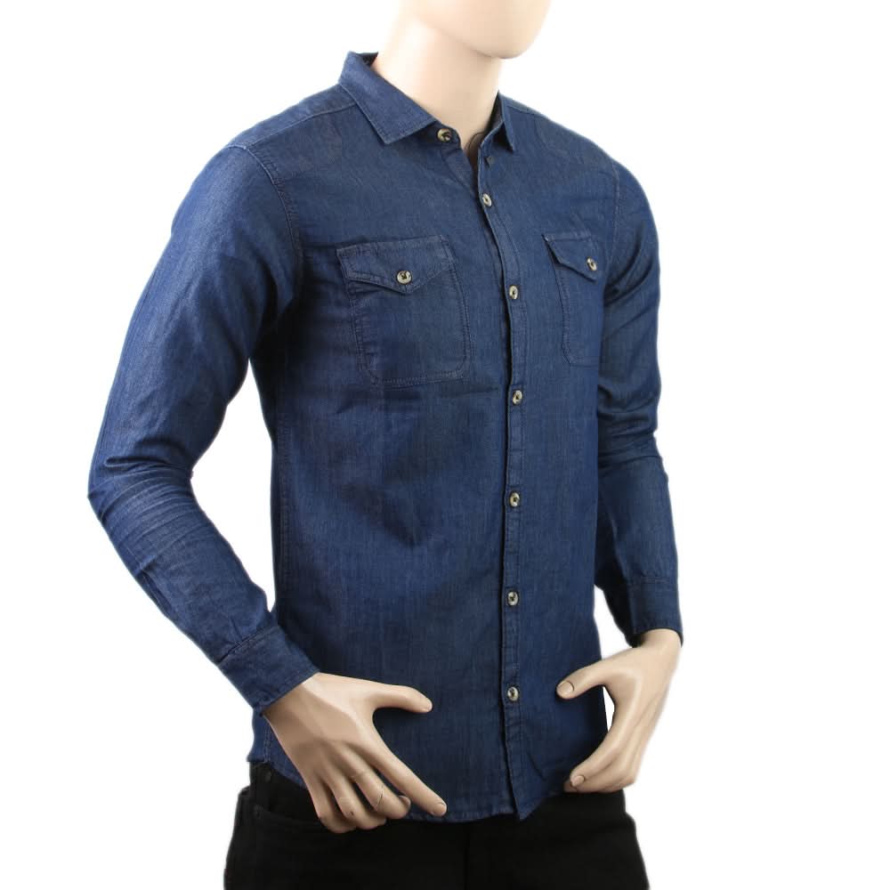 Men's Denim Casual Club Shirt With Flap Y.G 9010-E - Dark Blue, Men, T-Shirts And Polos, Chase Value, Chase Value