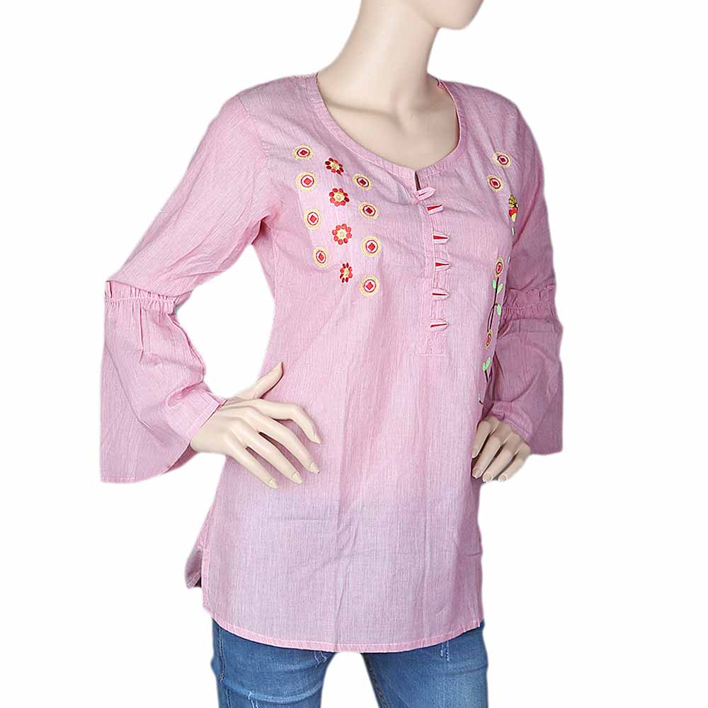 Women's Embroidered Western Top With Front Button - Pink, Women, T-Shirts And Tops, Chase Value, Chase Value